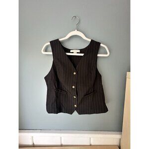 Womens Monteau Pinstripe Suit Vest Waistcoat Sleeveless Tuxedo Slim Size L NWT